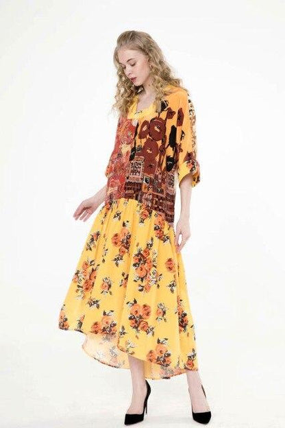 Square Neckline Half Sleeves Printed Fashion Casual Dress
