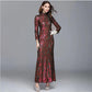 Long Sleeves Sequined Elegant Fashion Party Prom Maxi Gown