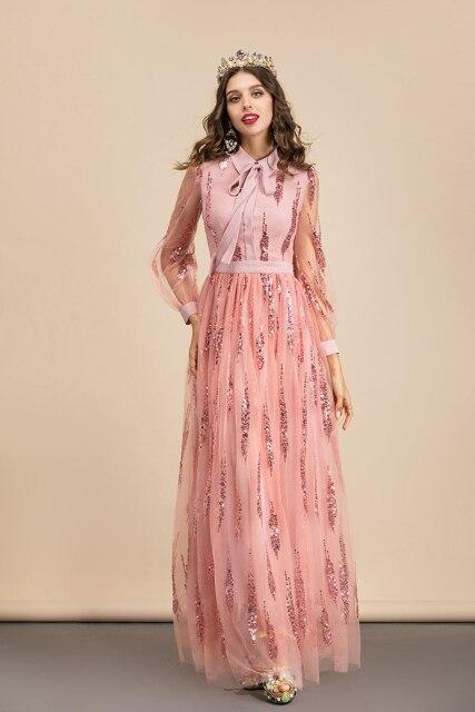 Long Sleeves Sequined Patchwork Elegant Maxi Party Dresses