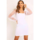 Women's See Through Mesh Puff Sleeve Office Ladies Square Neck Party Sexy Bodycon Pencil Mini Dress Clubwear
