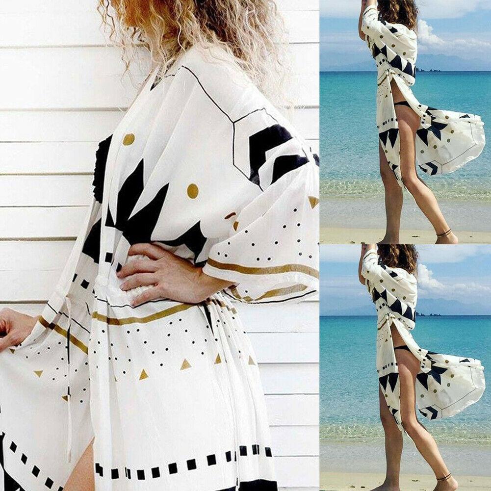 Women's Summer Holiday Beach Bathing Suit Cardigan Swimwear Bikini Cover Up Dress Coat Jacket Blouse Bathing Long Kaftan