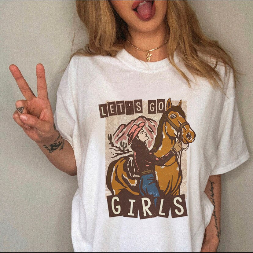 Women's T-shirt Western Cowboy Cartoon Letter Print Funny Cute Short