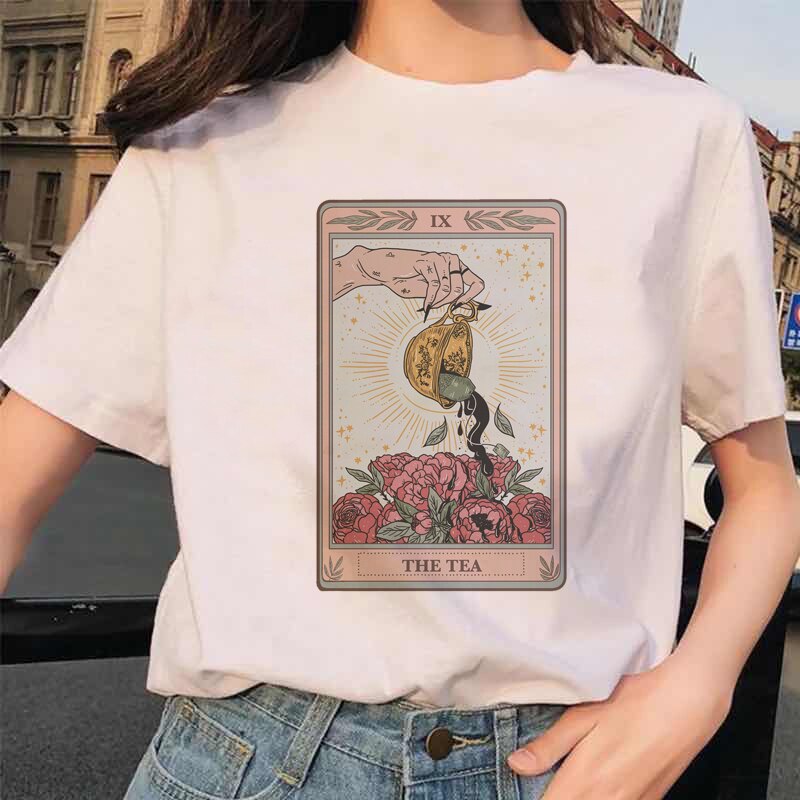 Women's Tarot Card Flower Funny Time Ladies Cartoon Fashion Short Sleeve