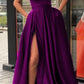 2023 Womens Straps Prom Dress Long High Split Satin Evening Gowns