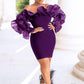 XXL Ruffles Shoulder Bodycon Dress Women Solif Color Elegant Long Sleeve Party Dress