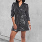 XXl Plus Size Sequin Dress Women Long Sleeve Nothced Collar Sexy Blazer Dress Casual Slim Sequined Party Dresses