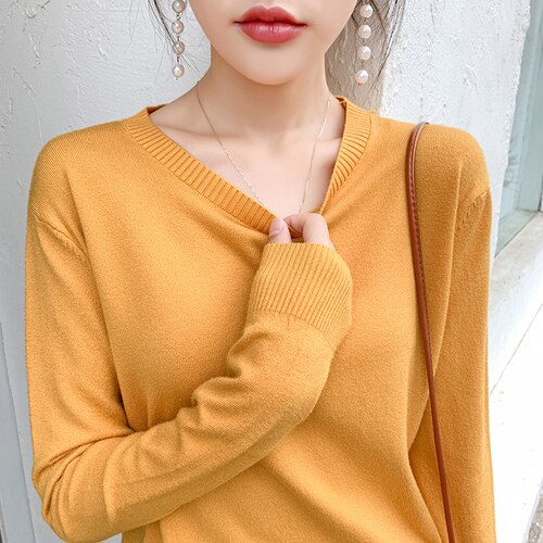 O-neck Loose Solid Cashmere Knitted Tops