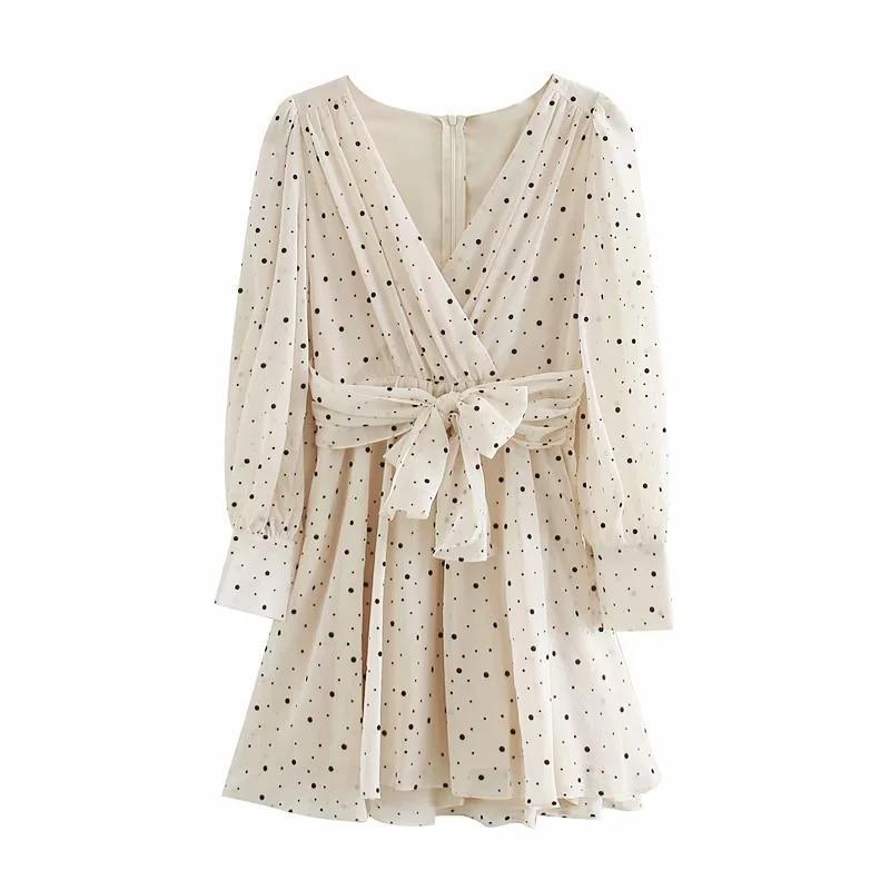 Za Dress Woman 2021 Polka Dot Mini Dress Long sleeve V-neckline Zip fastening White Women's Dresses for Summer