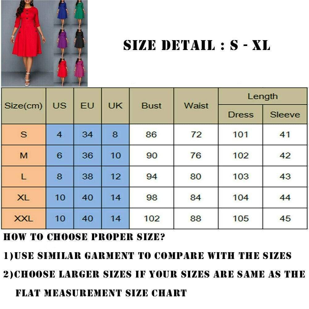 Fashion Women Retro Tunic 3/4 Long Sleeved Solid Bodycon Dresses