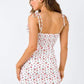 Floral Print Dress Shoulder Straps Slim Fit Mini Sweet Frill Dress
