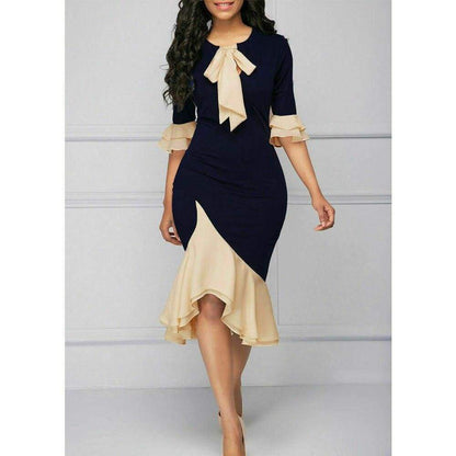 Women Lace Tie Up Empire Waist Cloth Splicing Girdling Party Dress