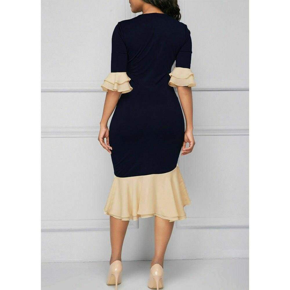Women Lace Tie Up Empire Waist Cloth Splicing Girdling Party Dress
