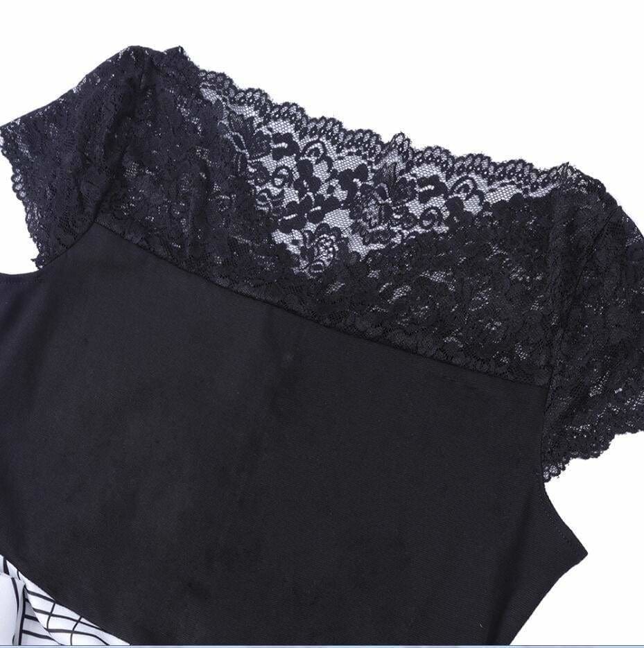 FashionSierra - Retro Slim Lace Short Sleeve Deep V-Neck Front Bow Patchwork Summer Party Streetwear Tee