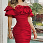 Women Sexy Off Shoulder Ruched Layered Ruffles Bodycon Dress
