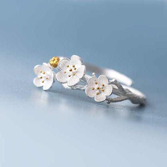 Ankunfts-elegante Pflaumen-Blumen-Ringe des Sterlingsilber-925