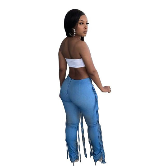 Women Long Pants Jeans Tassel Skinny Fitness High Waist Streetwear Summer Clothes For Women Outfit