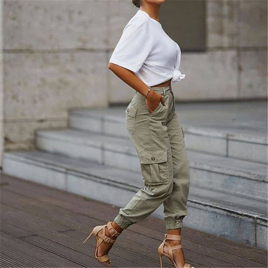 Summer High Waist Casual Cargo Stacked Pants