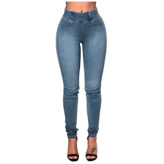 Women`s High Waist Basic Casual Fashion Stretch Skinny Denim Jean Trousers For Women Plain Elastic Waist Tight pencil pants