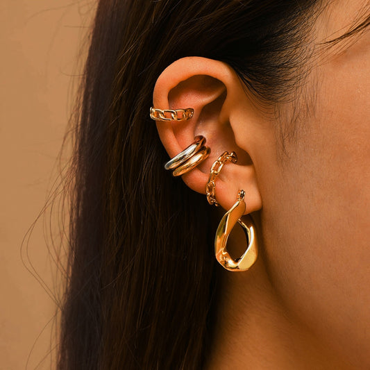 Punk Rock Gold Color Clip Earrings