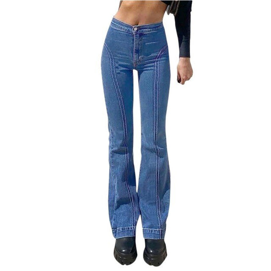 Female Skinny Slim Tight Button Fashion Long Jeans Boot Cut Straight-leg Pants