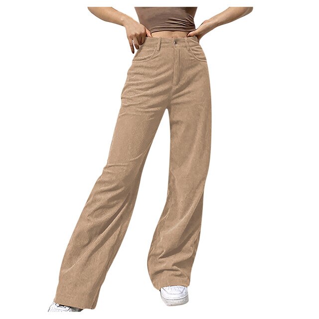 Corduroy Straight-leg Pants Fashion Jeans Women Pants Solid Mid Waisted Wide Leg Pants Straight Casual Baggy Trousers