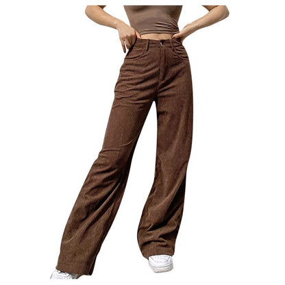 Corduroy Straight-leg Pants Fashion Jeans Women Pants Solid Mid Waisted Wide Leg Pants Straight Casual Baggy Trousers