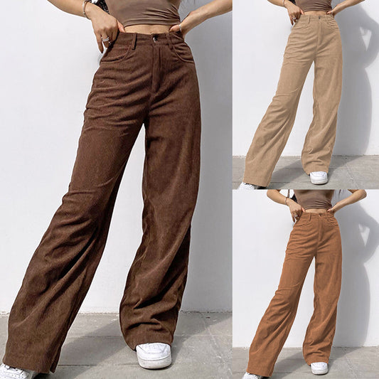 Corduroy Joggers Women Cargo Pants Streetwear Caramel Brown Low Waist Wide Leg Pants Straight Casual Baggy Trousers Female