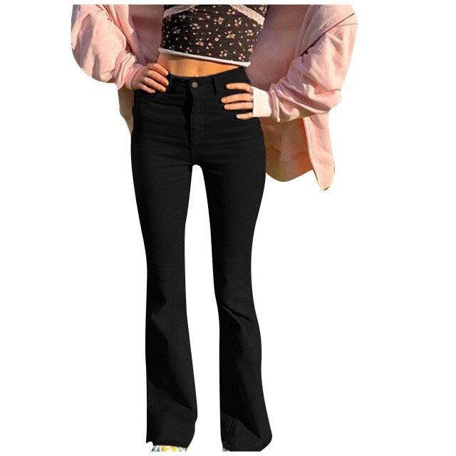 Women Flare Pants Vintage Streetwear Y2K Khaki Mid Waist Denim Cute Jean Trousers Sweatpants Women Harajuku Denim Pants