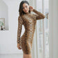 Summer Women's Sexy Leopard High Neck Long Sleeve Mini Dress Ladies Bodycon Slim Holiday Beach Clothes Party Clubwear