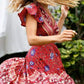 Vintage Women Short Sleeve Wrap Boho Floral Mini Dress