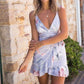 Women Boho Floral V-Neck Wrap Mini Dress Fashion Ladies Summer Holiday Party Sundress Casual Sleeveless Slim Dress