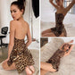 Women Fashion Leopard Print Slip Dress Summer Holiday Beach Bodycon Party Strappy Backless Mini Dresses Sundress