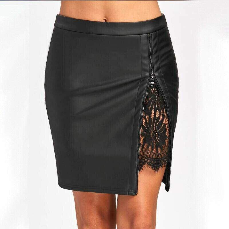 Women Formal Lace Leather High Waist Short Skirt OL Ladies Summer Casual Bodycon Slim Mini Skirt Pencil Sundress