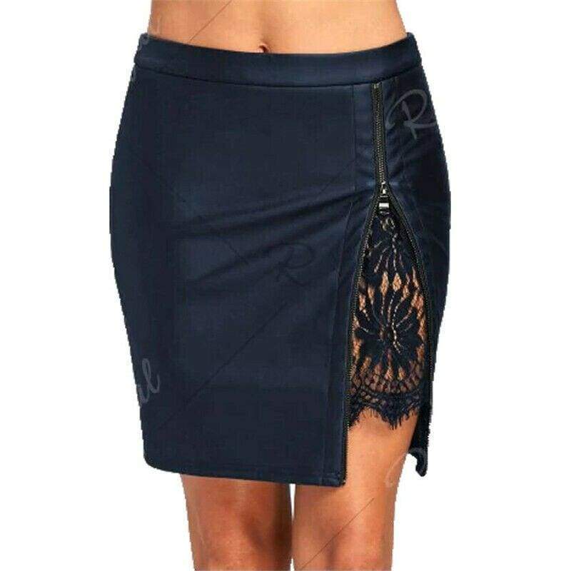 Women Formal Lace Leather High Waist Short Skirt OL Ladies Summer Casual Bodycon Slim Mini Skirt Pencil Sundress