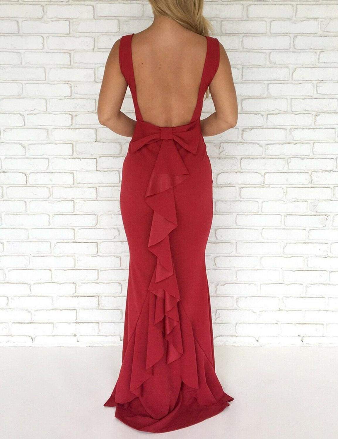 Women Ladies Formal Backless Long Dress Party Ball Prom Gown Wedding Bridesmaid Sleeveless O-Neck Long Maxi Dress