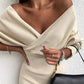 Women Long Sleeve Winter Dress Solid Off Shoulder Tight Waist Dress