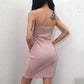 Women Plain Detachable Metal Chain Solid Strappy Party Package Hip Mini Dress Stretch Sling Casual Dress