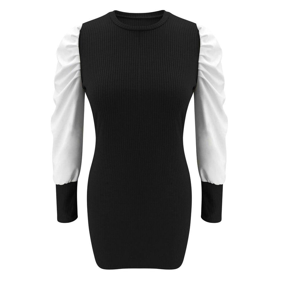 Women Pullover Sweater Knitwear Dress Fashion Autumn Winter Ladies Puff Long Sleeve Jumper Mini Dress Casual Knitted Blouse Top