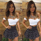 Women Sets Fashion Ladies Short Sleeve Crop Tops + Polka Dot Bodycon Party Dress Outfit Sets Clubwear Casual Clothes