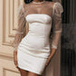 Women Sexy Mesh Sheer Puff Long Sleeve Bodycon Dress Ladies Evening Party Clebwear Slim Fit Formal Mini Dress