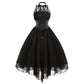 Women Sleeveless Bandage Chiffon Dress Gothic Solid Plus Midi Dress