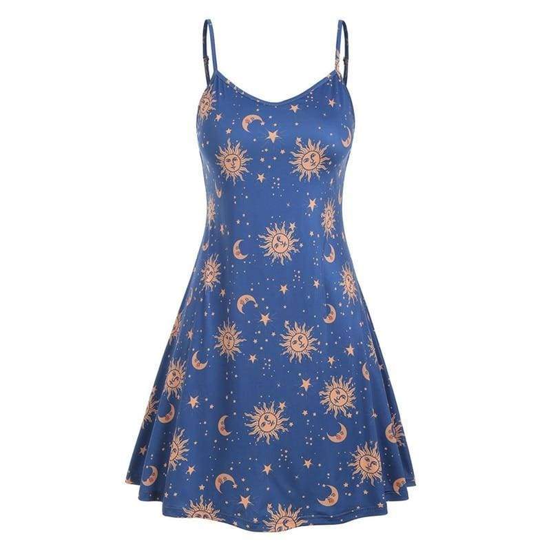 Women Starry moon pattern Printed O-Neck Sleeveless Dress