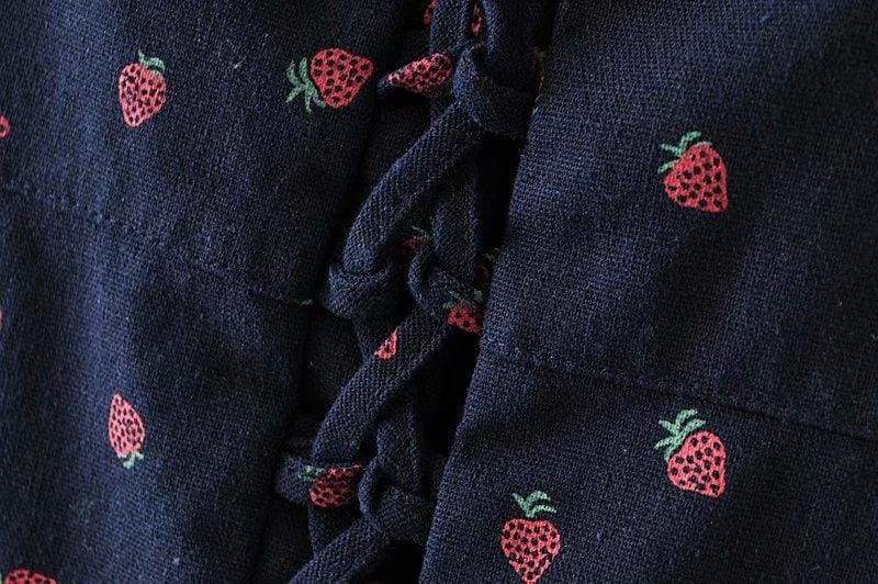 Women Sweet Strawberry Print High Waist Strappy dress
