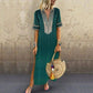 Women's Bohemian Floral Print Split Cotton Linen Maxi Dress Deep V Neck Long Sleeve Summer Casual Party Dresses Plus Size