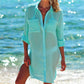 Women's Casual Top Long Sleeve Shirt Blouse Bikini Cover Up Swimwear Swim Bathing Suit Summer Beach Mini Dress
